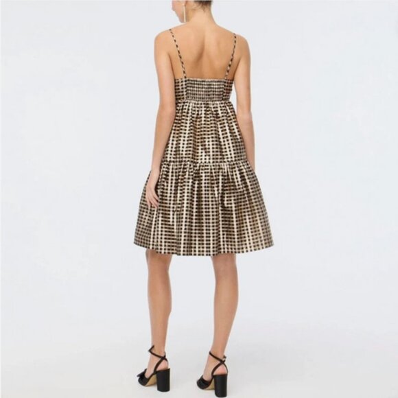 J Crew Factory Lurex Metallic Gingham Tiered Mini Dress - Picture 2 of 3